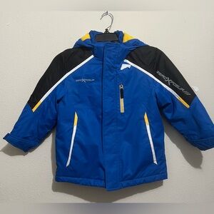 ZeroXposur Kids Puffer Jacket in Blue and Black with Yellow Accents size M-5/6